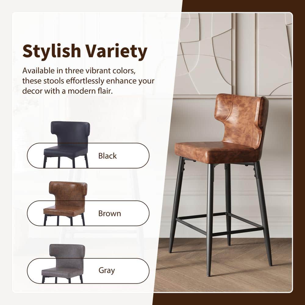 Norsans 28" Brown Faux Leather Iron Frame Counter Stool with Footrest