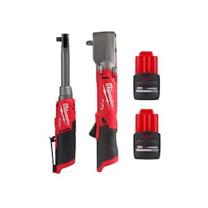 M12 FUEL 3/8 in. Extended Reach High Speed Cordless Ratchet w/3/8 in. Right Angle Impact Wrench & (2) 2.5 Ah Batteries
