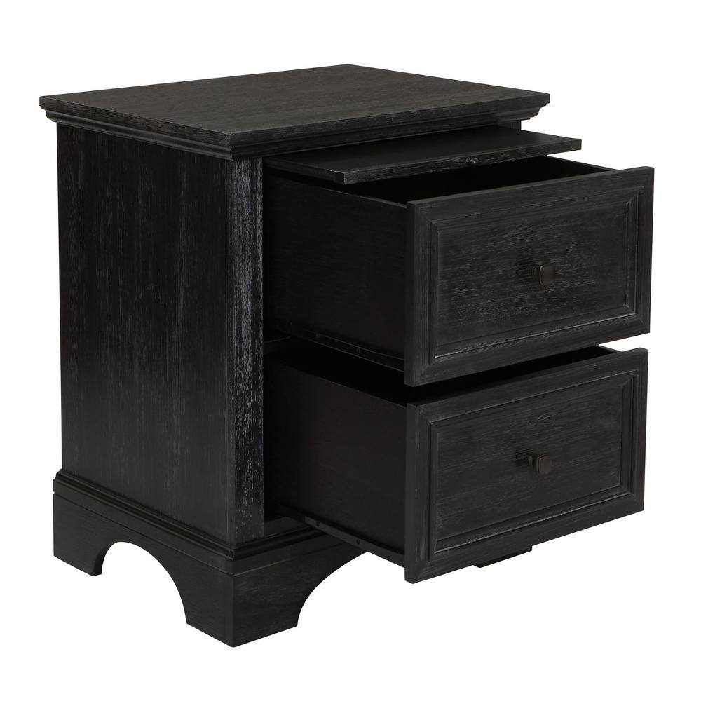 Rustic Black Mahogany 2-Drawer Nightstand with Tray