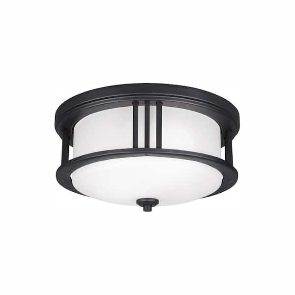 Generation Lighting Crowell Black 2-Light Outdoor Flush Mount with LED Bulbs