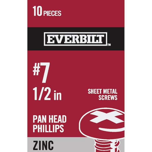 Everbilt #7 x 1/2 in. Zinc Plated Phillips Pan Head Sheet Metal Screw (10-Pack)