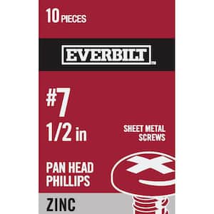 #7 x 1/2 in. Phillips Pan Head Zinc Plated Sheet Metal Screw (10-Pack)