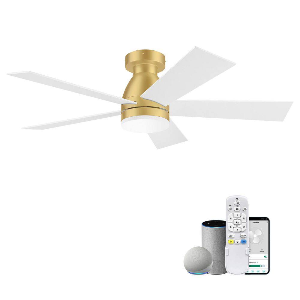 42 in. Gold 5 Blades Flush Mount Standard Ceiling Fan with Light and Voice Control via Alexa Google WIFI App and Remote price history on PriceWatchPro