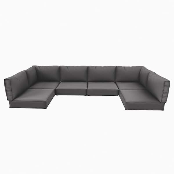 26 in. x 26 in. x 5 in. (14-Piece) Deep Seat Outdoor Sectional Cushion Set Waterproof Replacement Cushions Light Grey