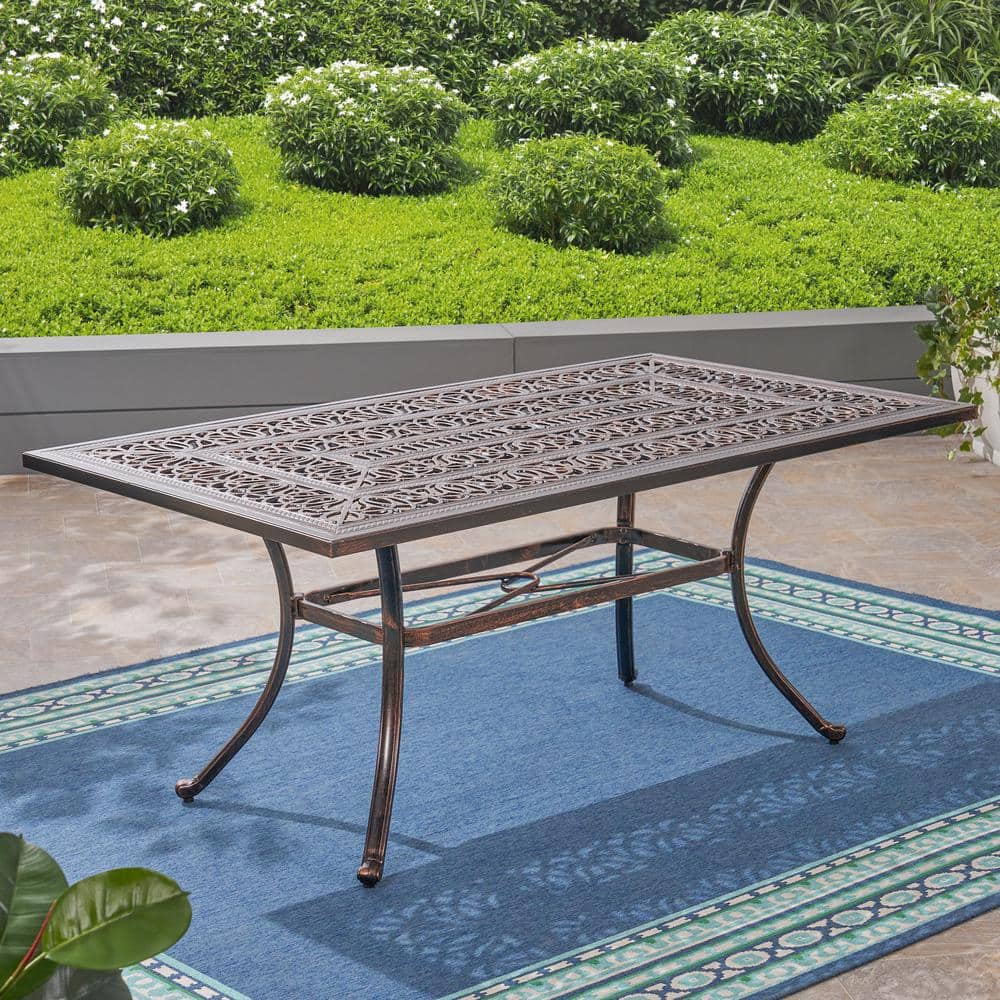 Shiny Copper Christopher Knight Home Jamie Outdoor Rectangular Cast Aluminum Dining Table 