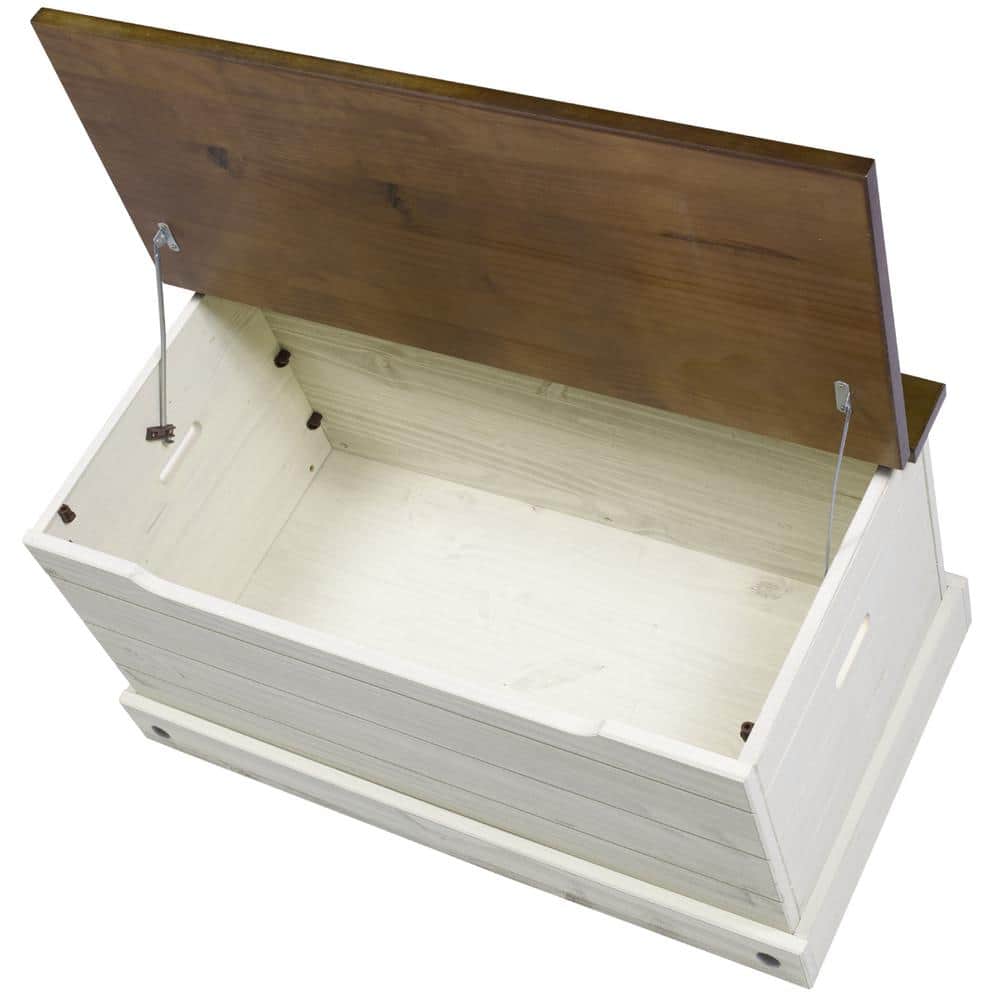 Distressed White Cottage Wood Storage Trunk with Soft Close Hinges