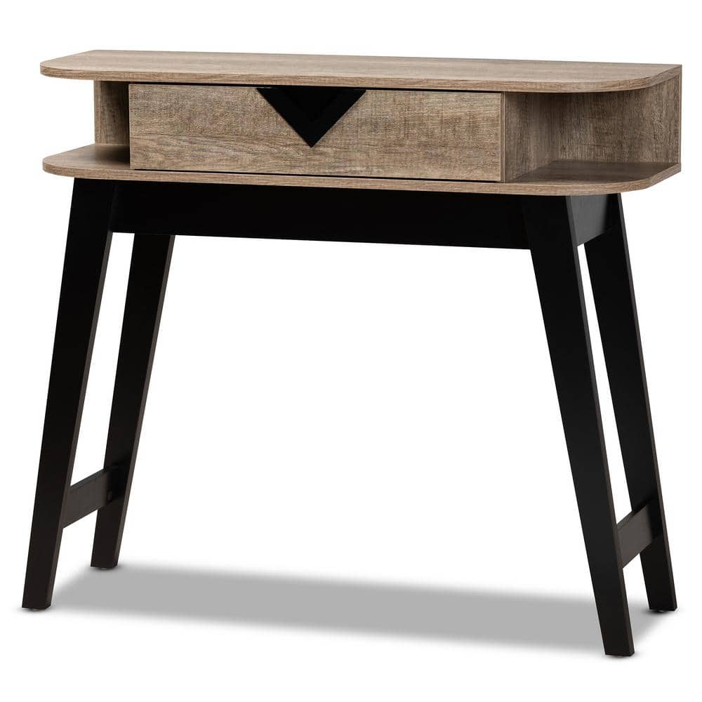 Light Brown Wood Demilune Console Table with Storage
