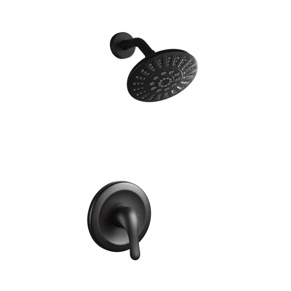 Single Handle 1-Spray Shower Faucet, Wall Mount 6.1 Shower Head with 5 Fu