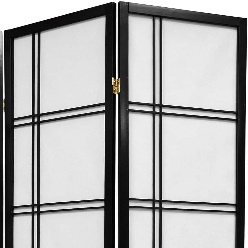 4-Panel Black Shoji Screen with Double Cross Design