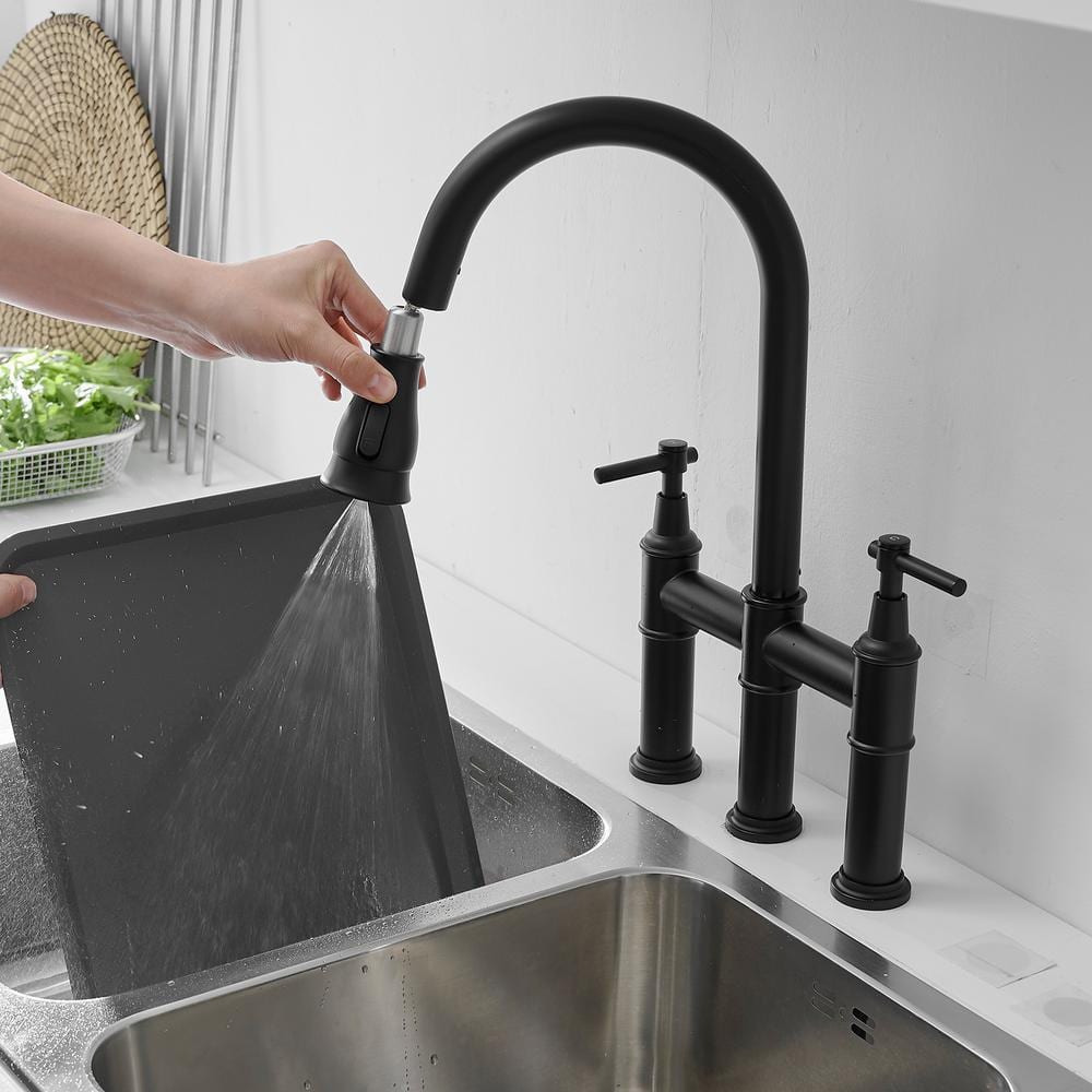 Matte Black Dual Handle Pull Down Kitchen Faucet
