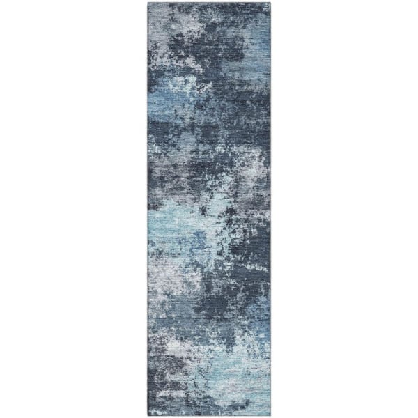 Mayfield Premium Machine Washable Abstract AMF2065 Blue 2 ft. x 7 ft. Runner Rug