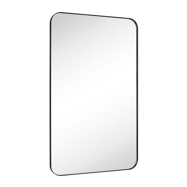 TEHOME Mid-Century 36 in. W x 60 in. H Rectangular Metal Framed Wall Mounted Bathroom Vanity Mirror Floor Mirror in Matt Black