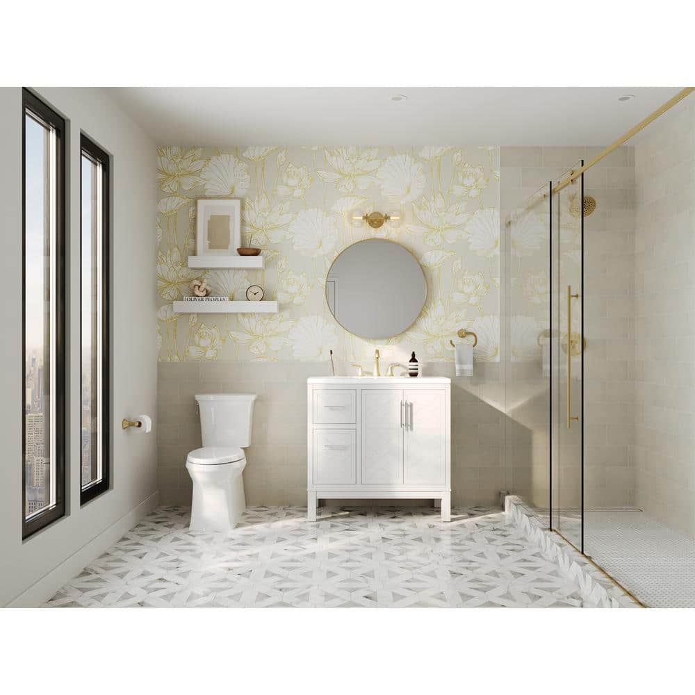 Transitional 28" Round Vanity Mirror in Moderne Brushed Gold