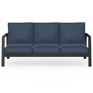 Aluminum Outdoor Couch with Blue Cushions