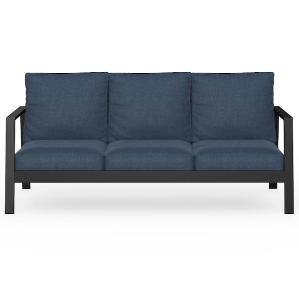 Aluminum Outdoor Couch with Blue Cushions