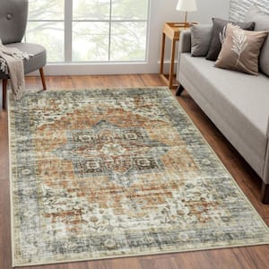 Taupe 4 ft. x 6 ft. Washable Distressed Floral Vintage Persian Area Rug