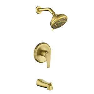 Single Handle 10-Spray Wall Mount Tub and Shower Faucet 1.8 GPM 5 in. Shower Faucet Set in Brushed Gold Valve Included