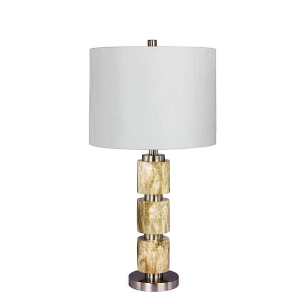 Fangio Lighting 27 in. Stacked Resin and Metal Table Lamp in a Brushed Steel with Brown Faux Marble