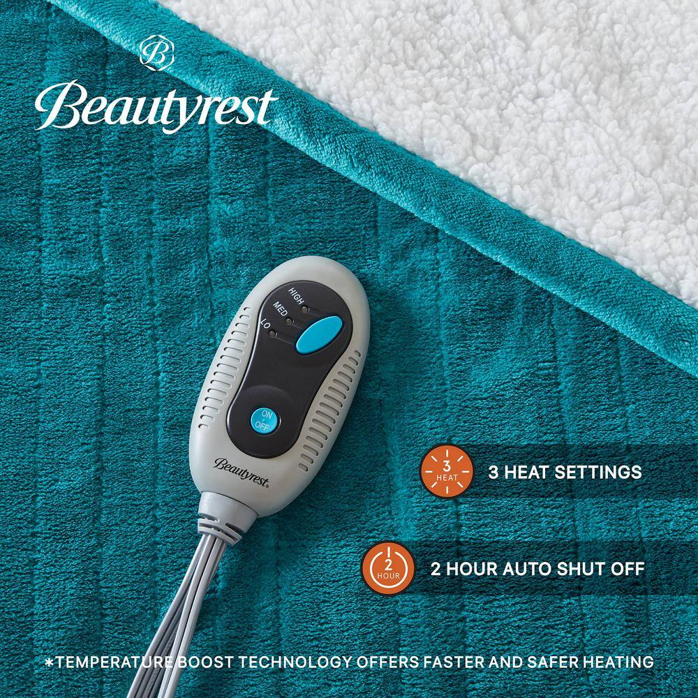 Teal Sherpa Reversible Electric Heated Blanket, 60x70