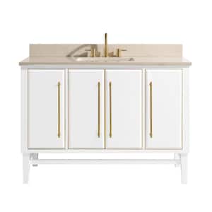 Mason 49 in. W x 22 in. D Bath Vanity in White with Gold Trim with Marble Vanity Top in Crema Marfil with White Basin