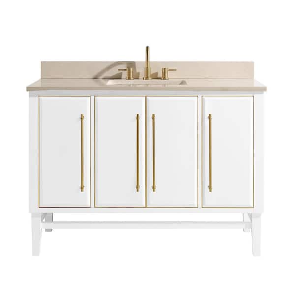 Avanity Mason 49 in. Single Sink White with Gold Trim Bath Vanity with Crema Marfil Marble Top