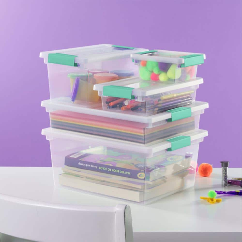 Clear and White 16 Quart Stackable Plastic Storage Drawers, Set of 18