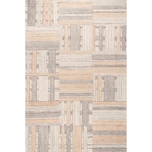 Arvin Olano Deco Striped Tile Wool Beige 10 ft. x 14 ft. Modern Area Rug