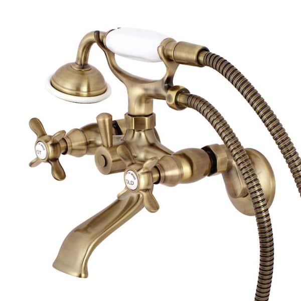 Kingston Brass Victorian 3-Handle Wall Claw Foot Tub Faucet with Handshower in Antique Brass