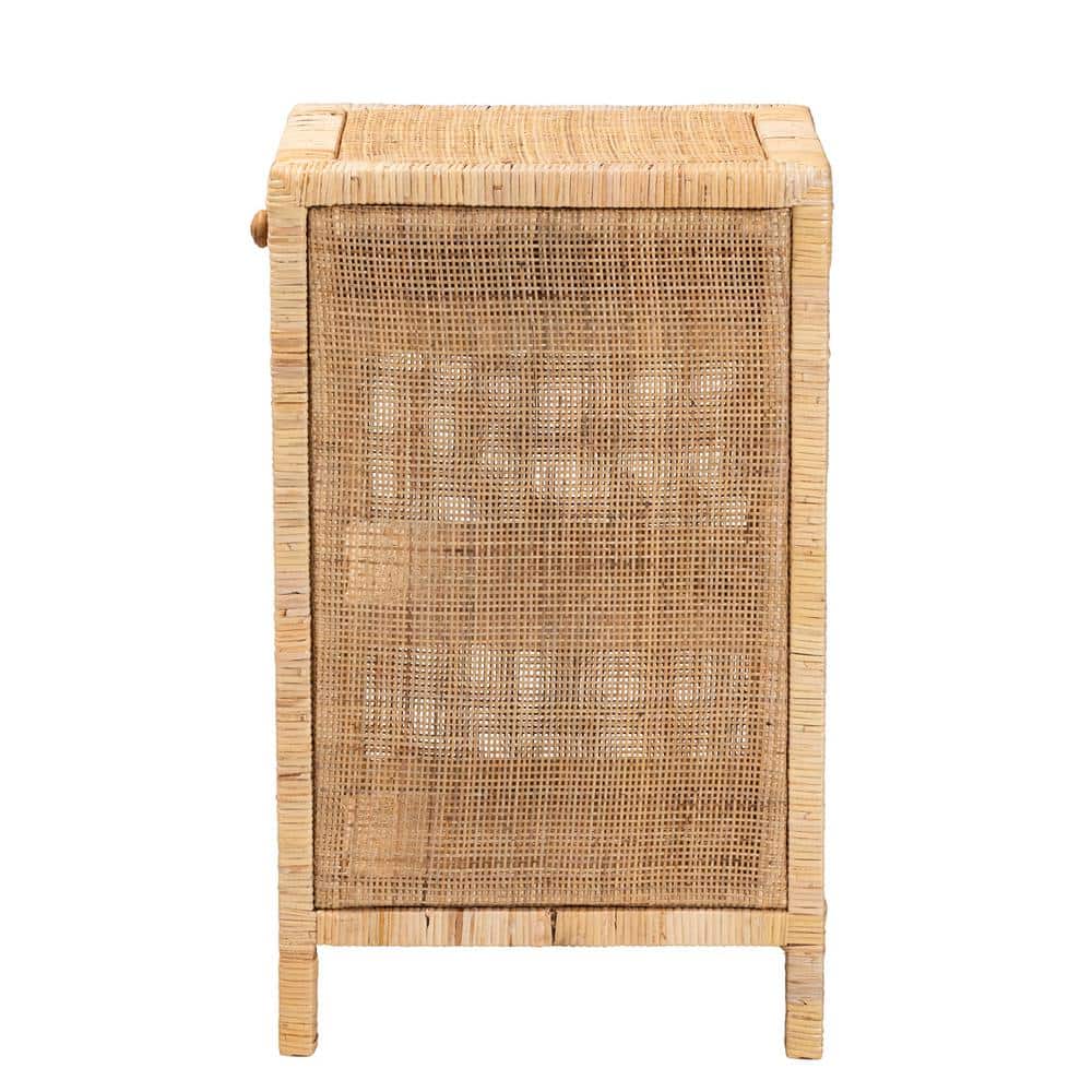 Bella Brown Mahogany and Natural Rattan 2-Drawer Night Table