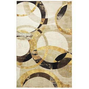 Mirrored Rings Gold 5 ft. x 8 ft. Geometric Area Rug