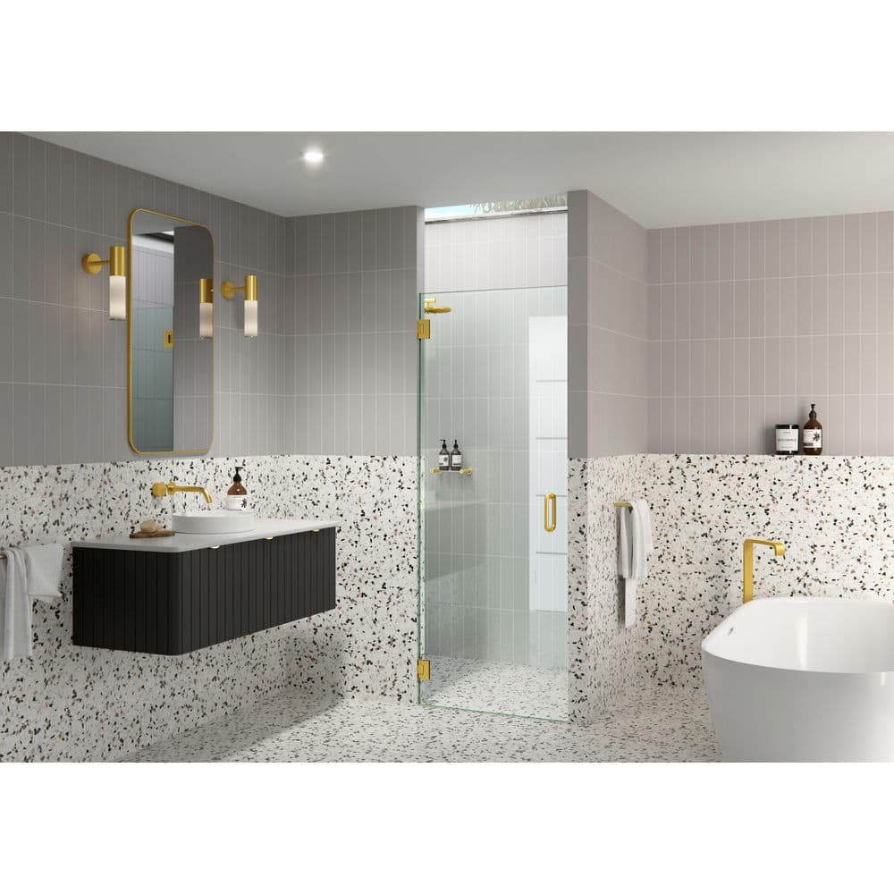Albedo 30" x 78" Frameless Glass Shower Door with Satin Brass Hardware