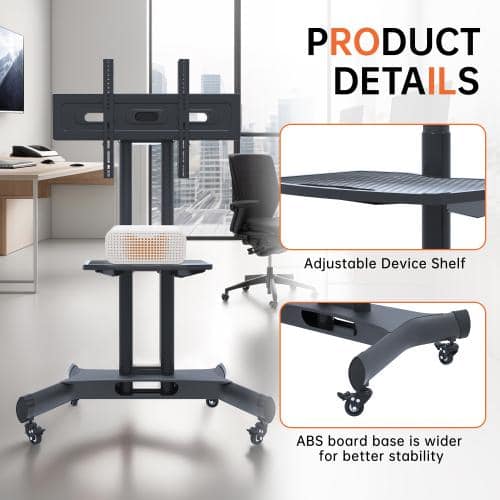 Universal Swivel TV Standalone Mount for 32 in. - 80 in. TVs with Adjustable Table Top Tiltable and Locking Wheels Black Electrical