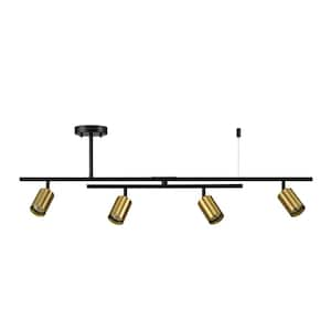 West 3.48 ft. 4-Light Matte Black Flexible Track Lighting Kit with Matte Brass Track Heads and Center Swivel Bar