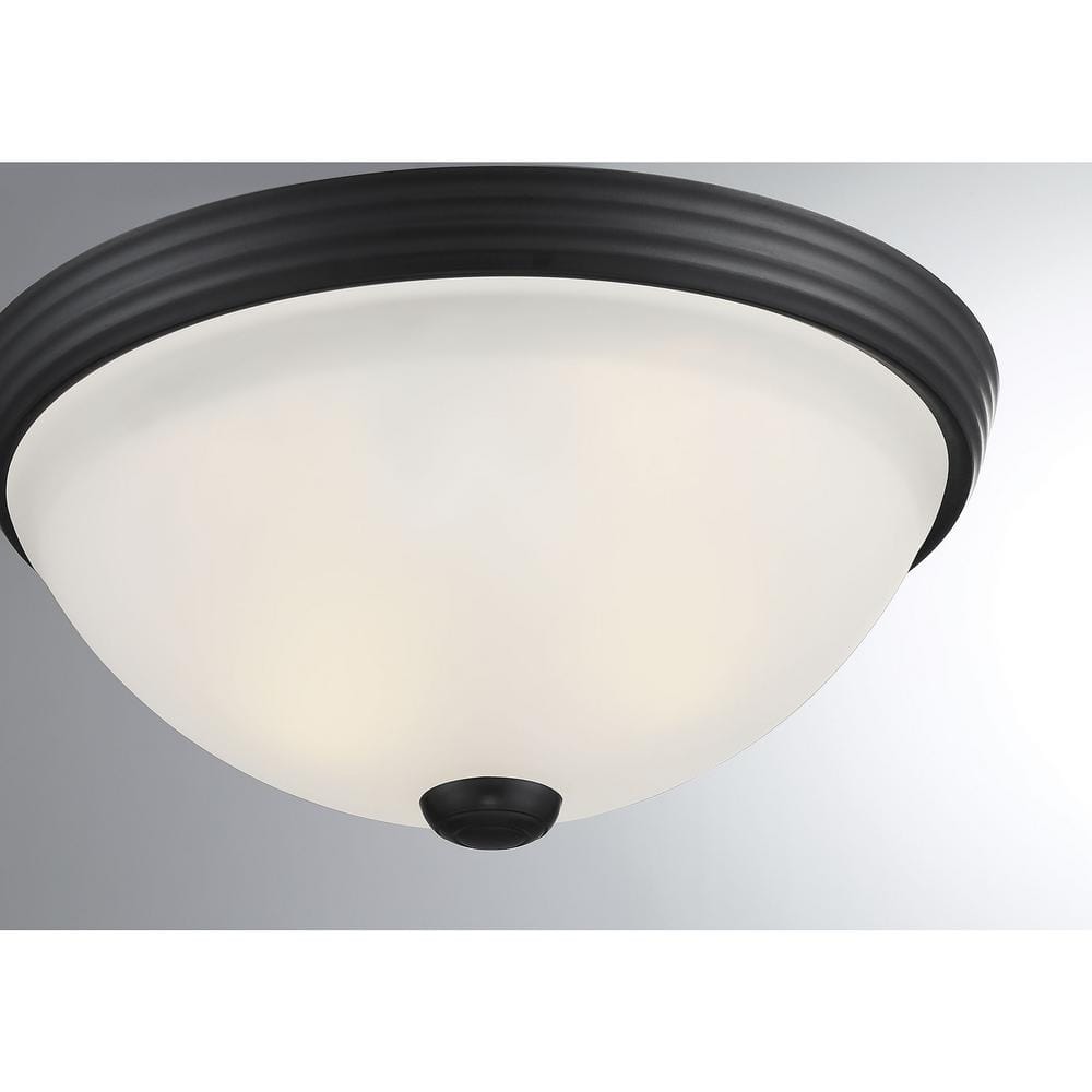 White Etched Glass and Nickel 2-Light Flush Mount Ceiling Fixture