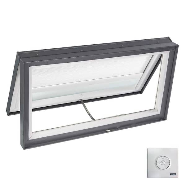 VELUX 46-1/2 in. x 22-1/2 in. Solar Powered Venting Curb-Mount Skylight w/ Laminated Low-E3 Glass, White Room Darkening Blind
