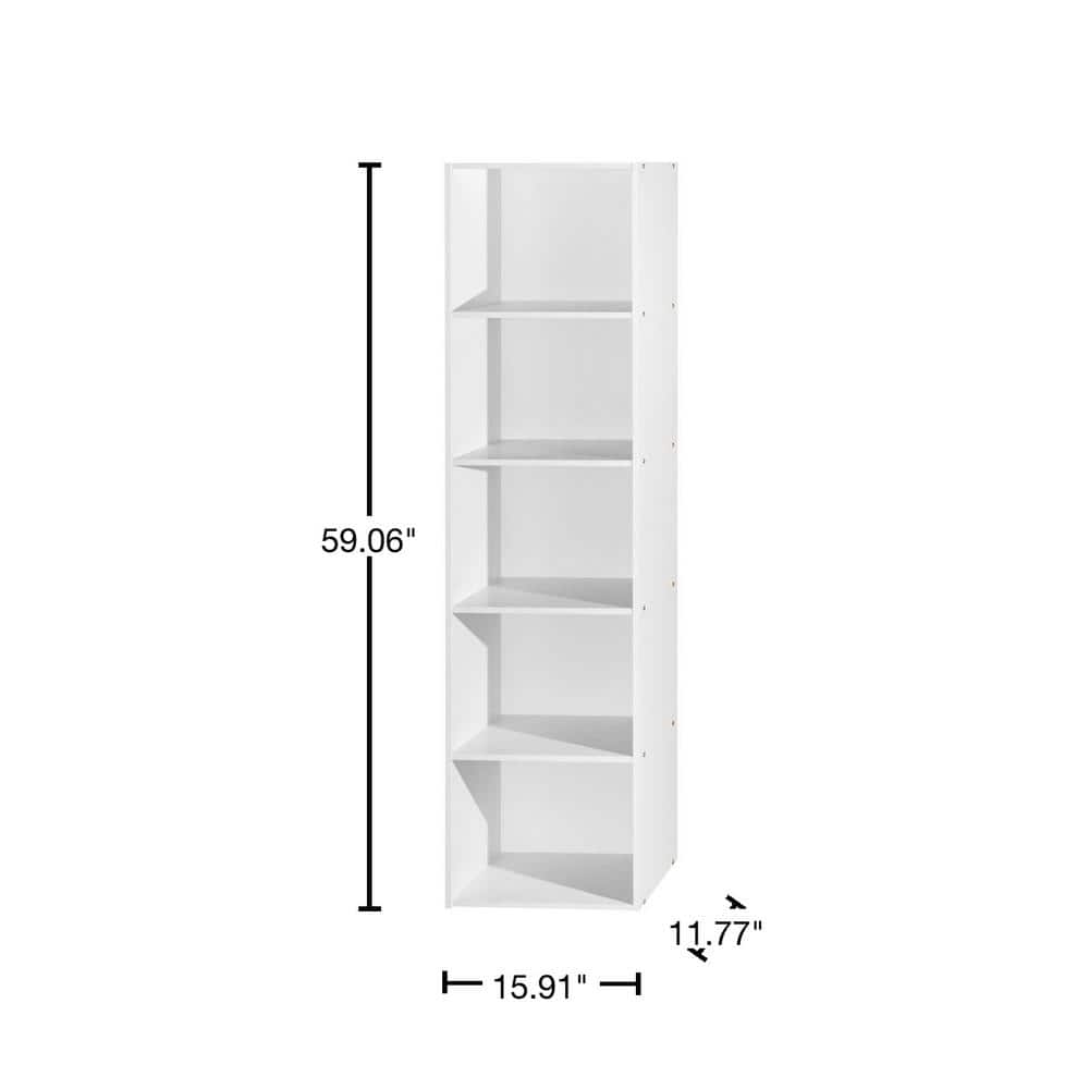 White Wooden 5-Shelf Bookcase with Doors for Kids' Toys
