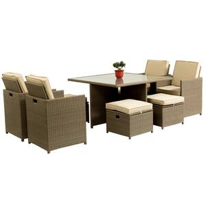 Brown 9-Piece Wicker Outdoor Dining Set with Brown Cushion