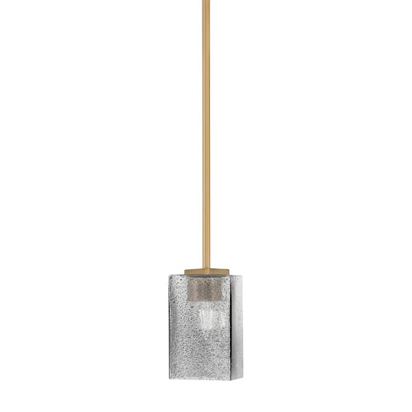 Unbranded Bridgewater 100-Watt 1-Light Brass Shaded Pendant Light Mini Pendant with 3.5 in. Smoke Bubble Glass , No bulbs Included