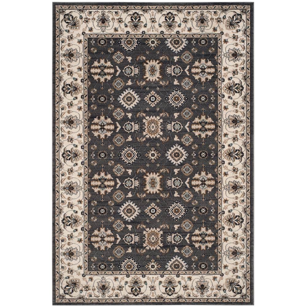 Elegant Gray Floral 8' x 10' Synthetic Easy Care Area Rug