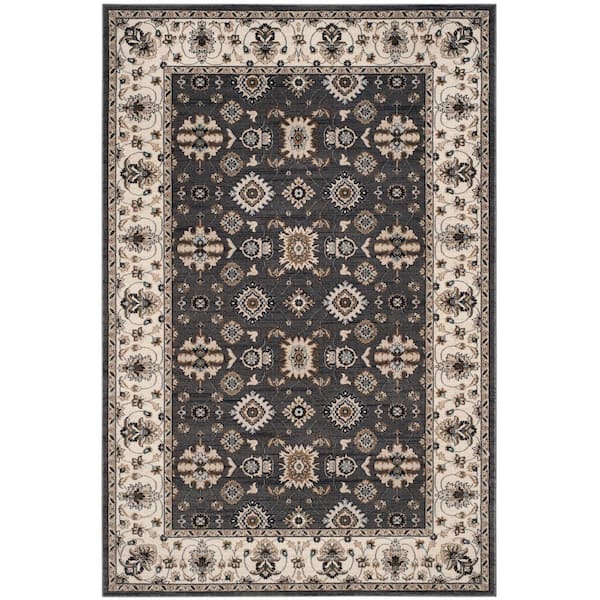 SAFAVIEH Lyndhurst Gray/Cream 9 ft. x 12 ft. Floral Geometric Speckled Area Rug