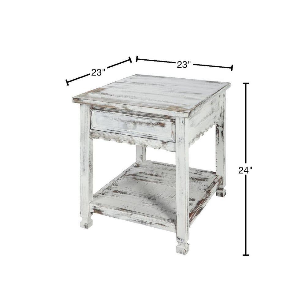 Rustic White Wood and Metal End Table with Storage