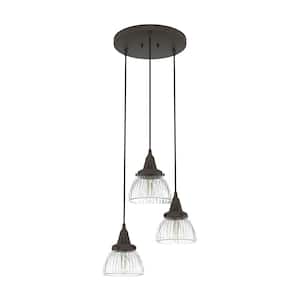 Cypress Grove 3 Light Onyx Bengal Waterfall Chandelier with Clear Holophane Glass Shades Kitchen Light