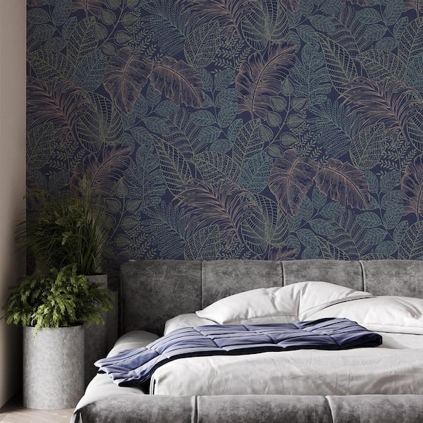 Superfresco Easy Scattered Leaves Blue and Copper Wallpaper