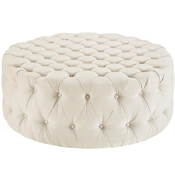 MODWAY Beige Amour Upholstered Fabric Ottoman
