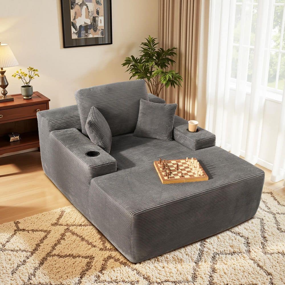 JOT 67 in. Square Arm Corduroy Rectangle Chaise Lounge Sleeper Sofa Bed with Pillows and Cup Holders in. Gray price history on PriceWatchPro