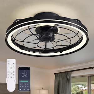 19 in. Indoor Integrated LED Modern Farmhouse Ceiling Fan with Light, Flush Mount Light Black for Low Profile Room
