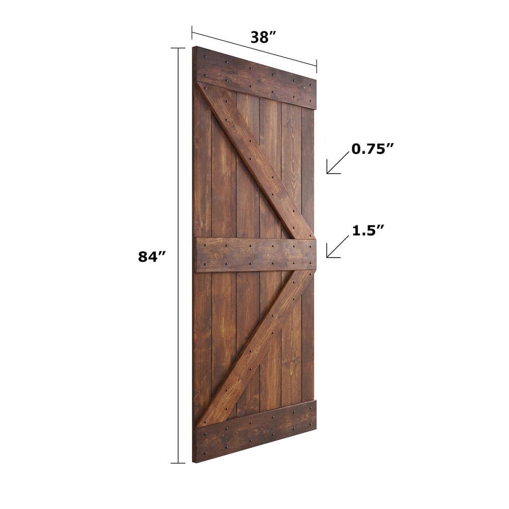 Dark Walnut Pine Wood Double Sliding Barn Door with Hardware Kit, 76" x 84"