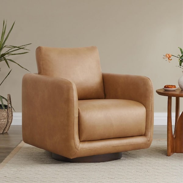 Jareth Cognac Brown Faux Leather Swivel Arm Chair Modern Accent Chair with Removable Cusion for Living Room and Bed Room