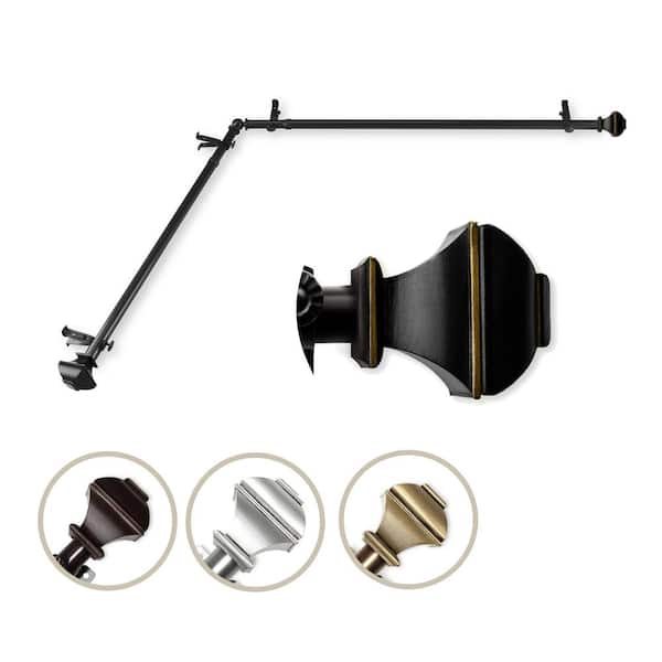 Unbranded 28 in. to 48 in. Adjustable 13/16 in. Corner Window Curtain Rod in Black with Julianne Finials