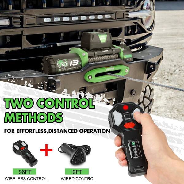 52　Vaundy/strobo+ Damodpoy 12V 13,000 lb Green Stainless Steel Electric Winch with